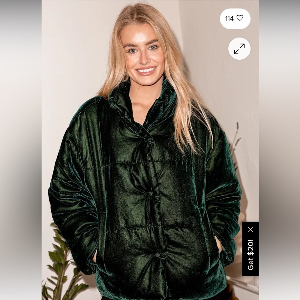 Lulus Spread Cheer Emerald Green Velvet Quilted Puffer Jacket Coat - Medium